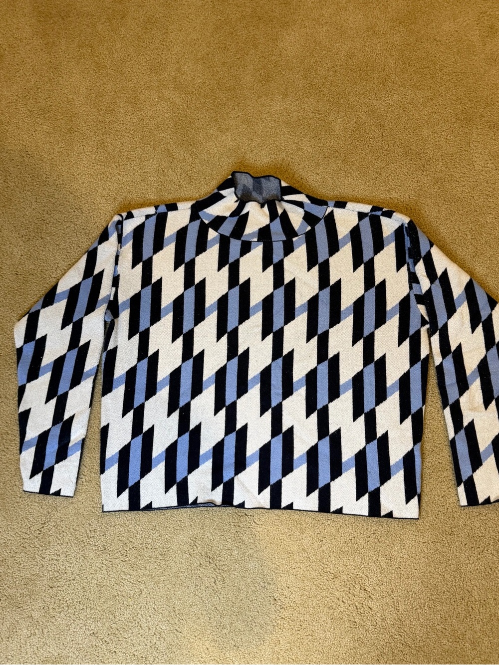 Maeve Anthropologie Geometric Mock Neck Sweater Blue Cream Small